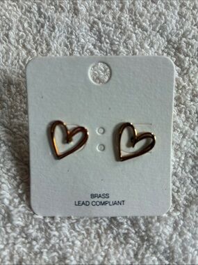 Gold Heart Outline Stud Earrings